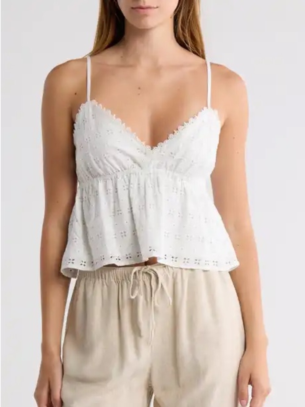 Abound White Eyelet Lace Trim Camisole